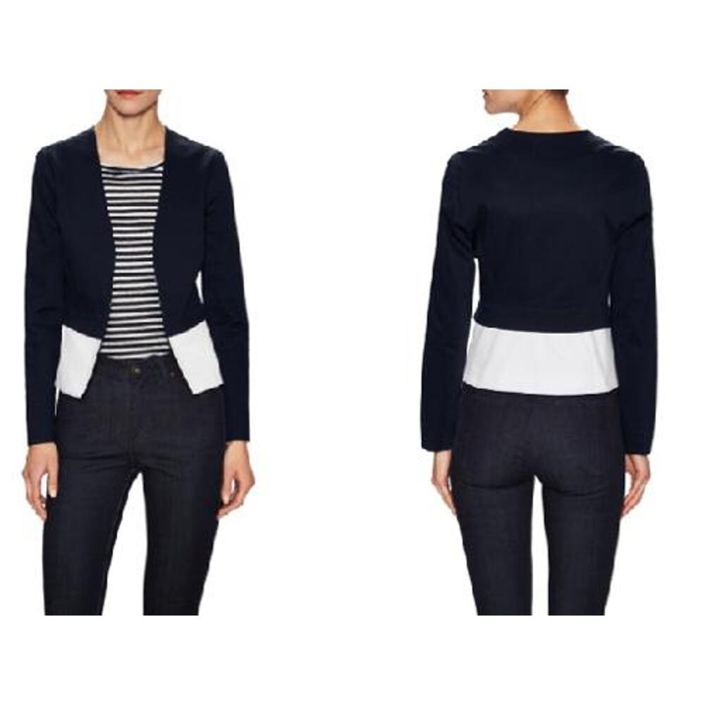 Ava & Aiden Long Sleeve Collarless Peplum Blazer - Navy Multi - 6